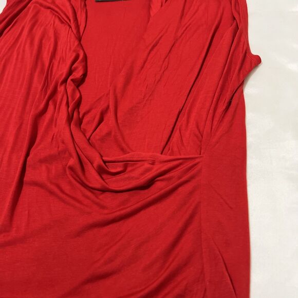 Lauren Ralph Lauren Surplice Top 3X Red Ruched Stretch Sleeveless Blouse Tunic - Picture 7 of 11